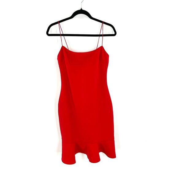LIKELY Red Banks Ruffle Hem Spaghetti Strap Bodycon Mini Dress Size 2 - Picture 3 of 9
